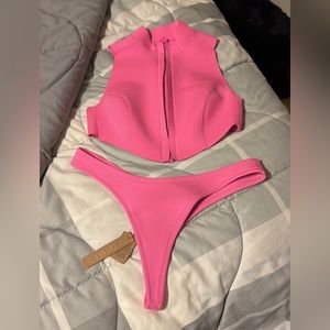 SKIMS Sport Swim Thong + Mock Neck Top TAFFY